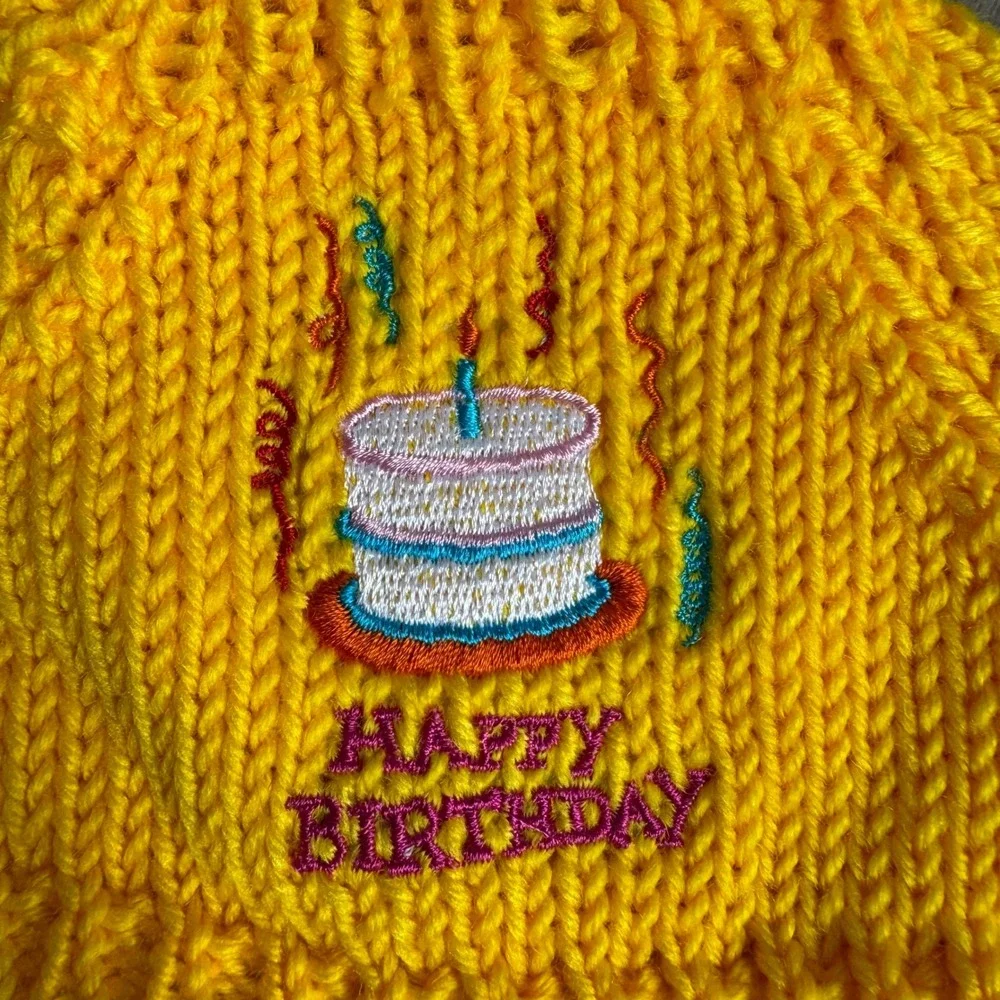 Handmade Knit Doll Sweater Happy Birthday Cake Embroidery Stuffie Accessory Cute